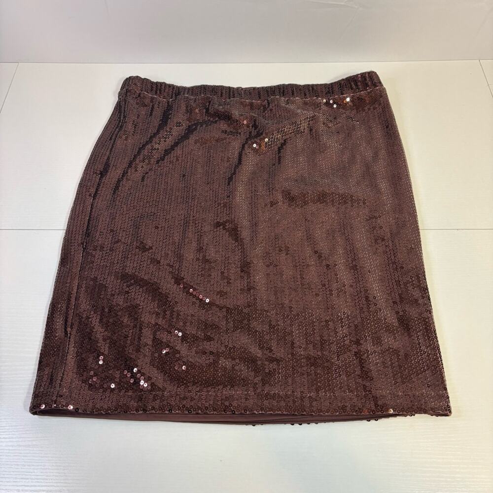 NWT J. Jill Brown Stretchy Sequin Mini Pencil Skirt Size Large F0101